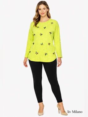 Liv Milano Neon Yellow Embellished Rhinestone Knit Top Size Small NWT Sweater